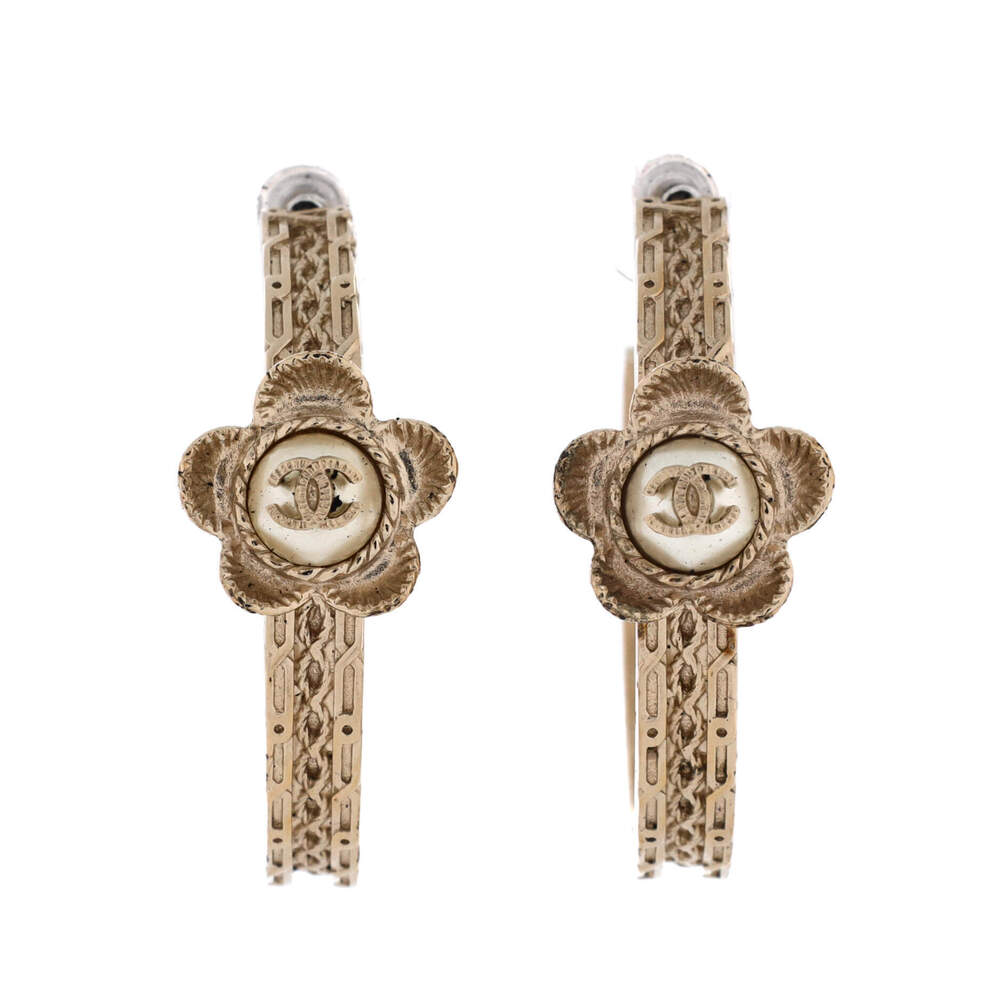 Chanel Flower CC Hoop Earrings